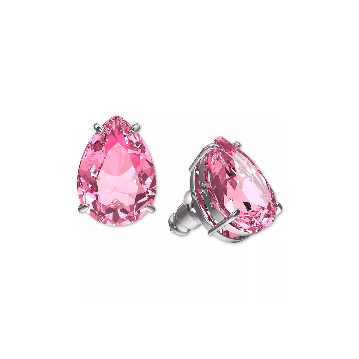 Swarovski Silver-Tone Pink Crystal Stud Earrings